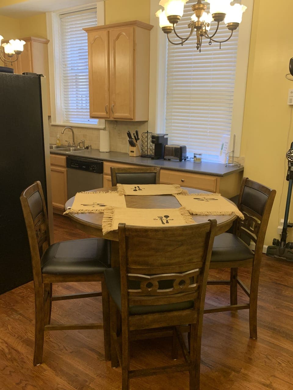 Pub table in kitchen! Laundry in closet behind table