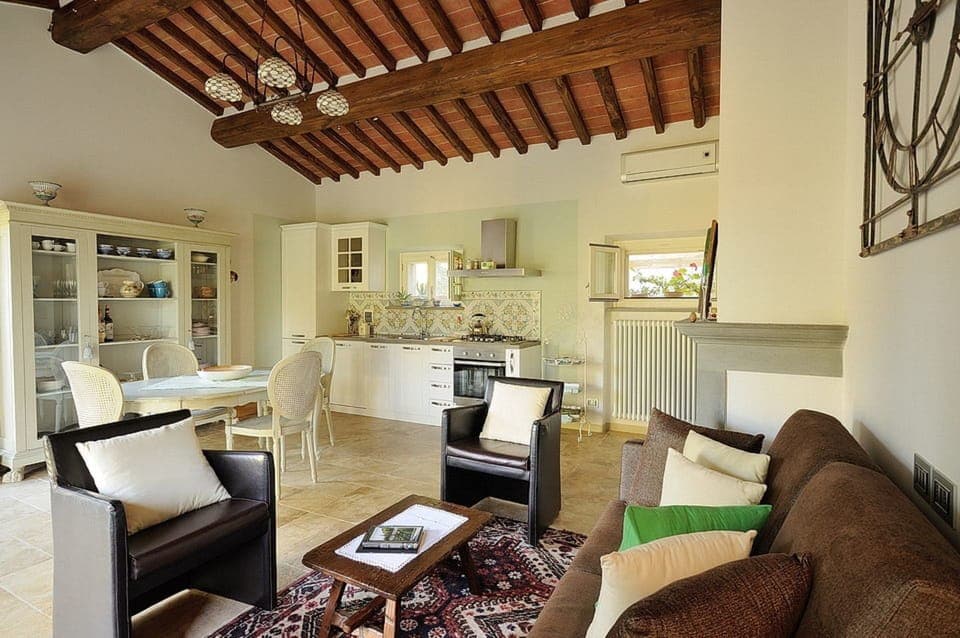 Living room, dining room and kitchen