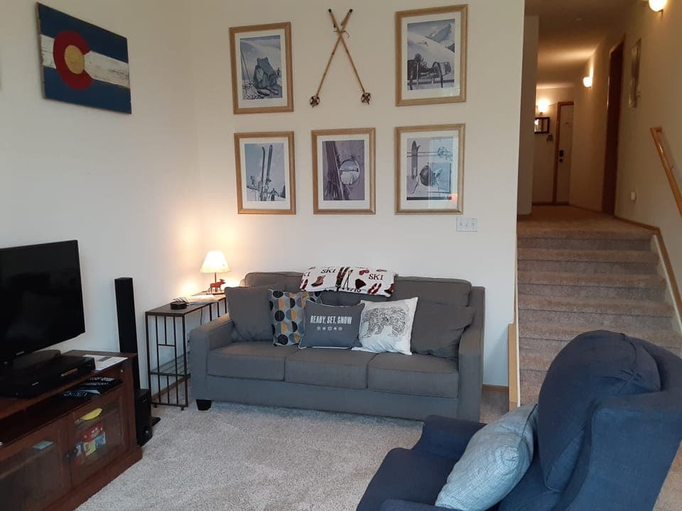 cozy living room with pull out sofa