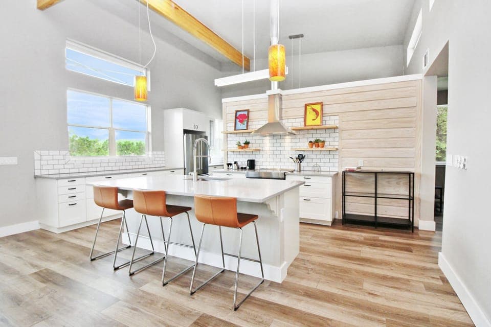 Gourmet kitchen with a large island and bar seating