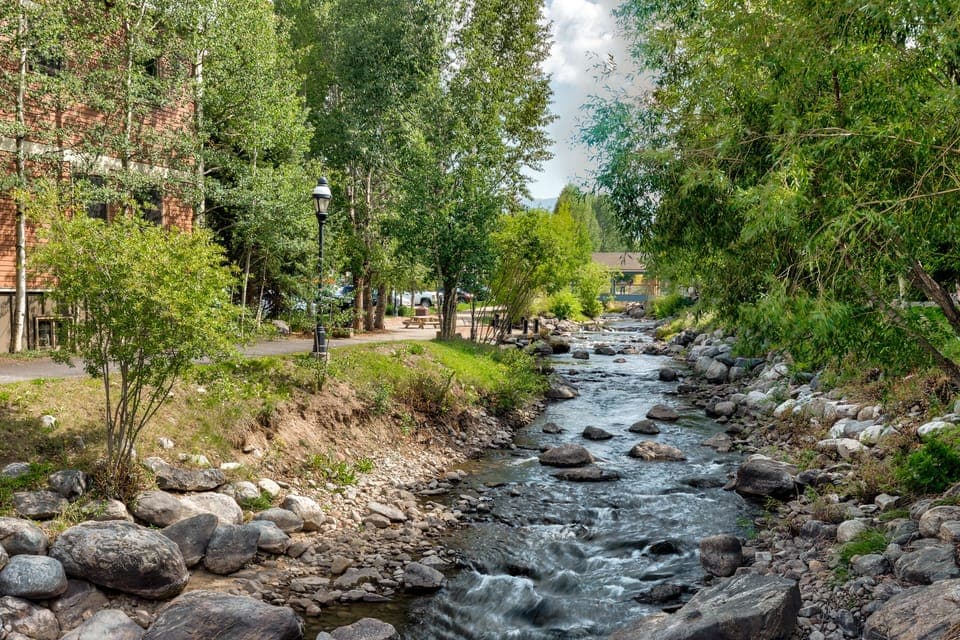 View of the Blue River from the Riverwalk Center in Breckenridge