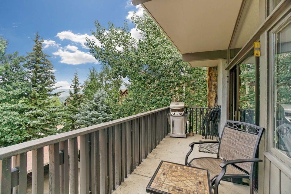 On your balcony you will find a gas grill, firewood, an inviting bistro table and chairs and beautiful scenery to enjoy!