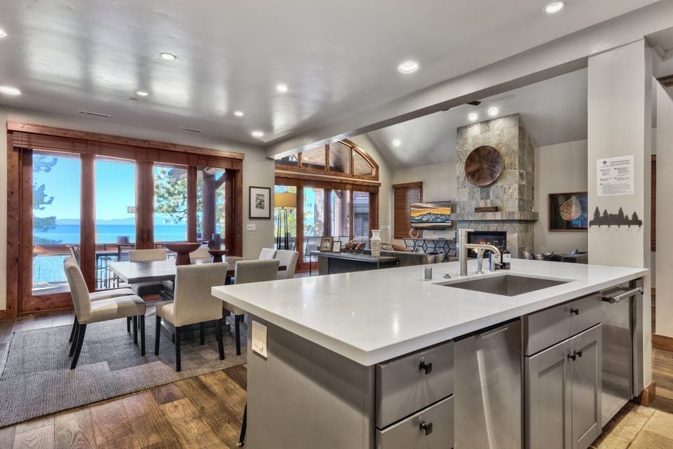 Enjoy breathtaking views of Lake Tahoe while preparing family meals