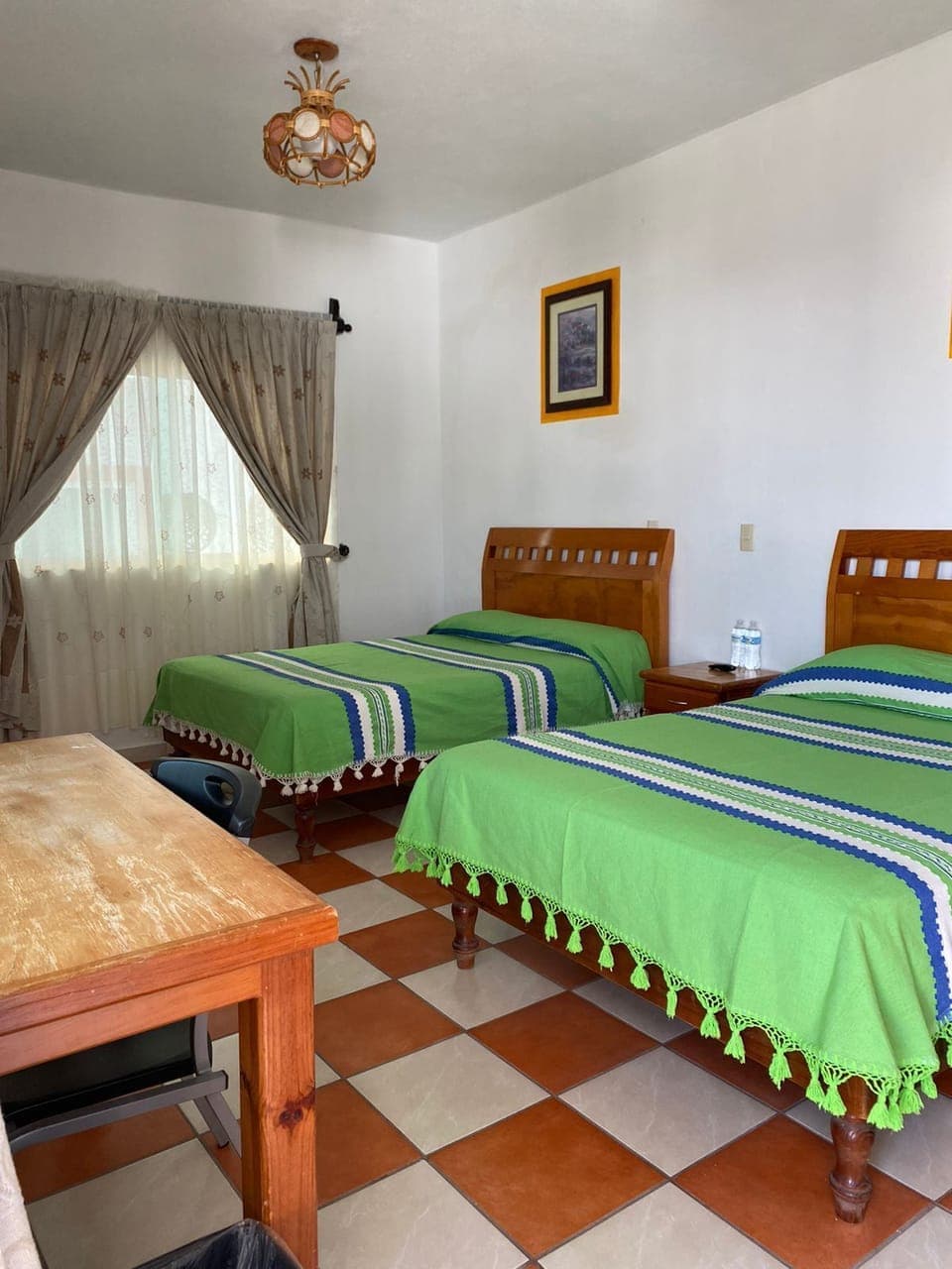 Individually decorated, individually furnished, desk, laptop workspace