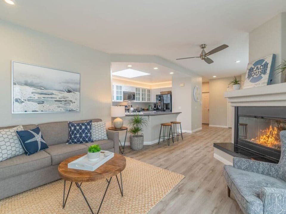 Living Room with TV with Amazon Fire Stick and Cable.