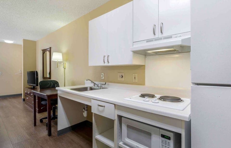 Studio, 1 Queen Bed, Accessible, Non Smoking | Private kitchen | Full-size fridge, microwave, stovetop, coffee/tea maker
