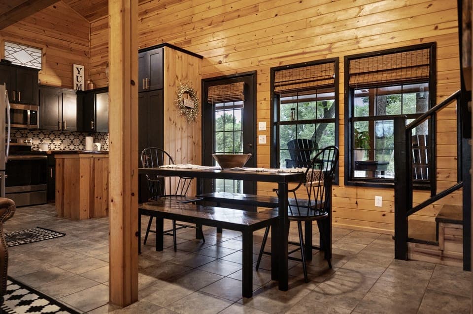 The kitchen opens into the dining area.