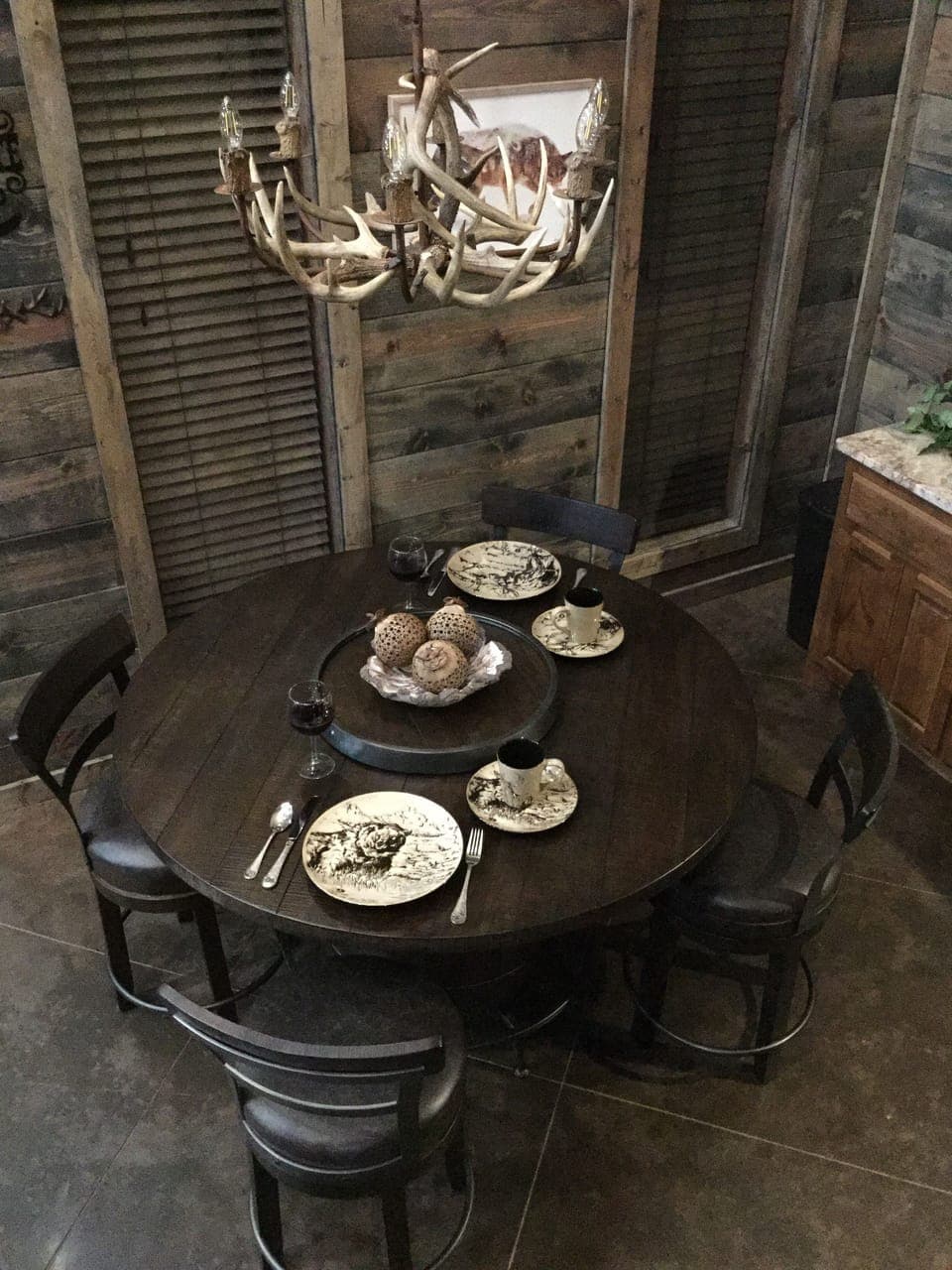 Dining table, kitchen area from loft view