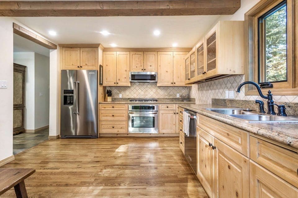 Gorgeous granite countertops provide plenty of workspace for the chef.