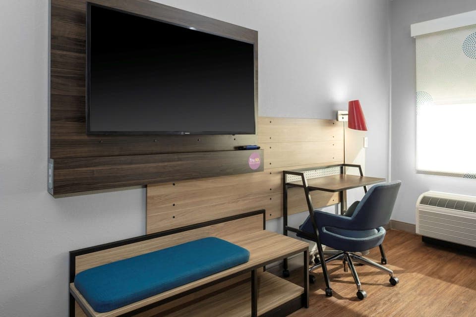 Premium bedding, Tempur-Pedic beds, desk, laptop workspace