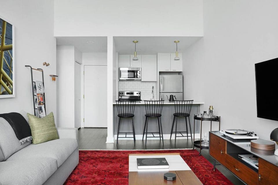 42-inch flat-screen TV with digital channels, TV, streaming services