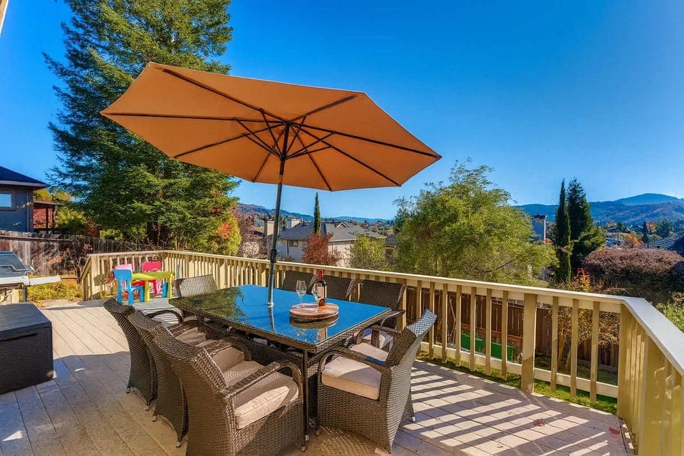 Relax on the sunny deck with gorgeous mountain views—perfect for morning coffee or sunset wine.
