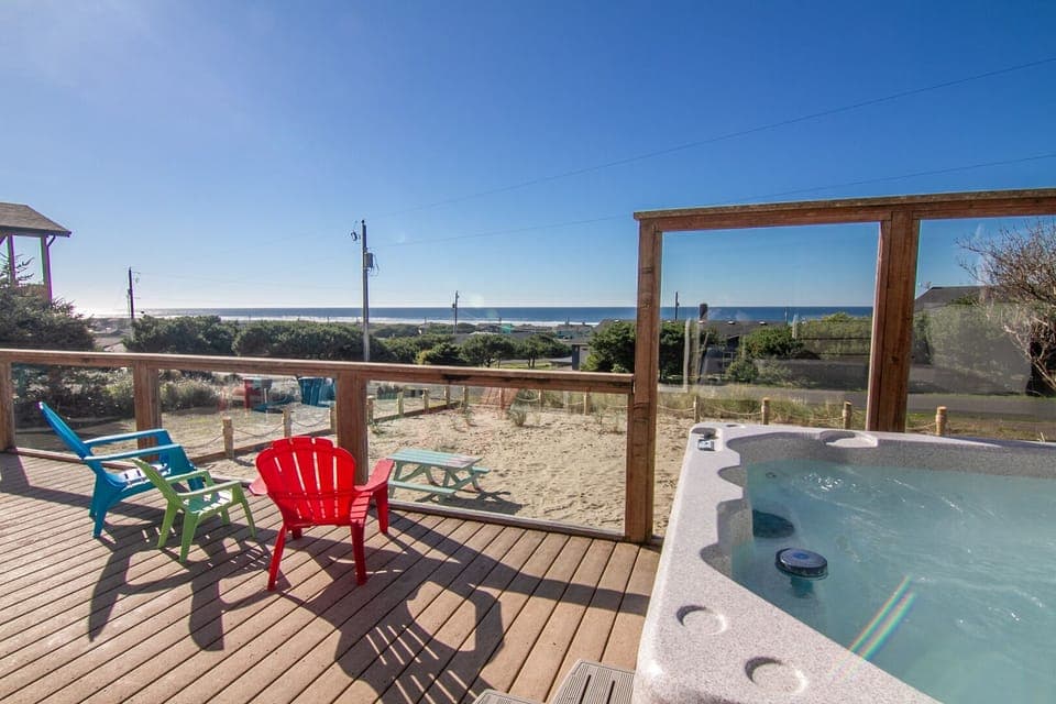 Soak in ocean view hot tub right on the front deck!