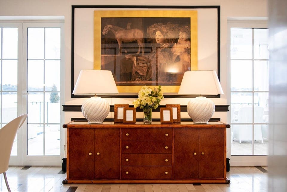Credenza with lamps in the luxury vacation villa Sea Diamant with private pool