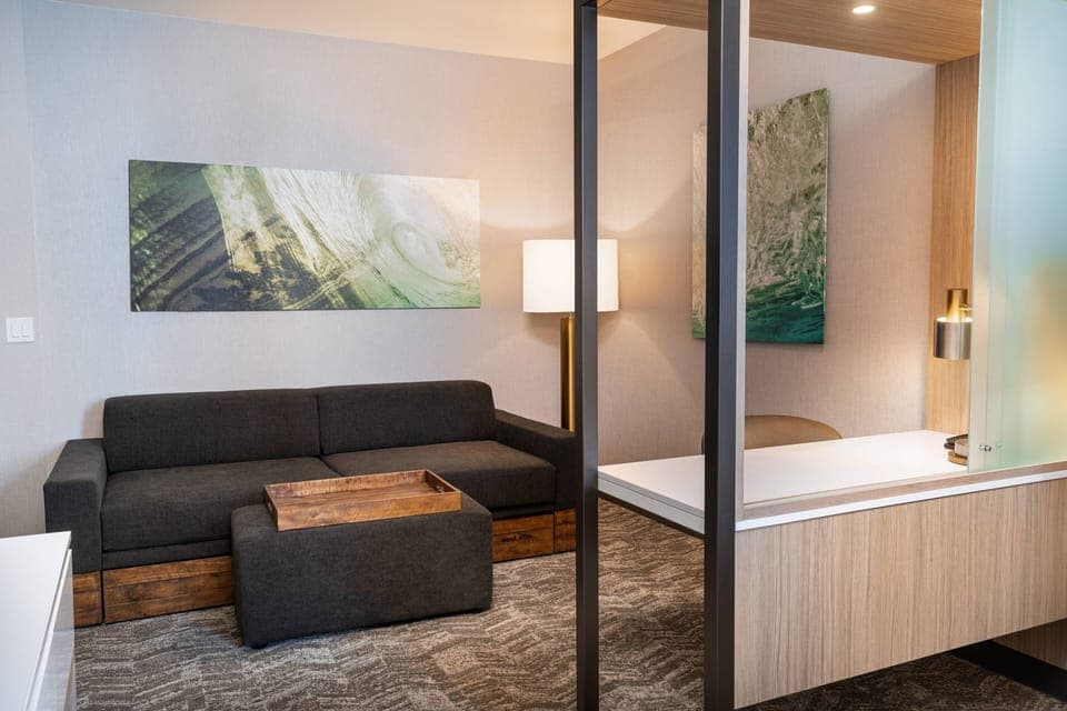 1 bedroom, hypo-allergenic bedding, desk, laptop workspace