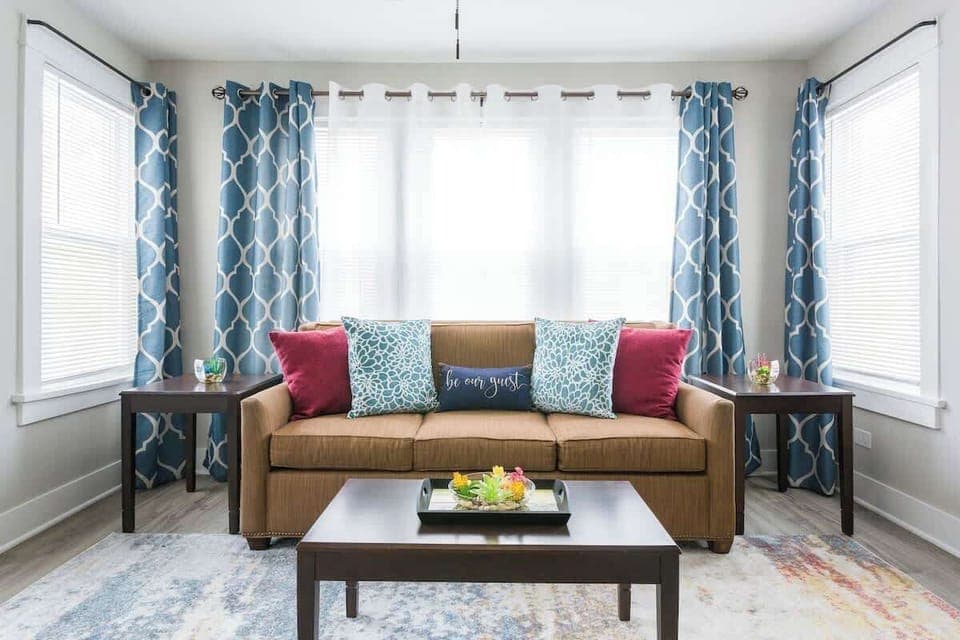 Spacious Living Room with large screen HDTV