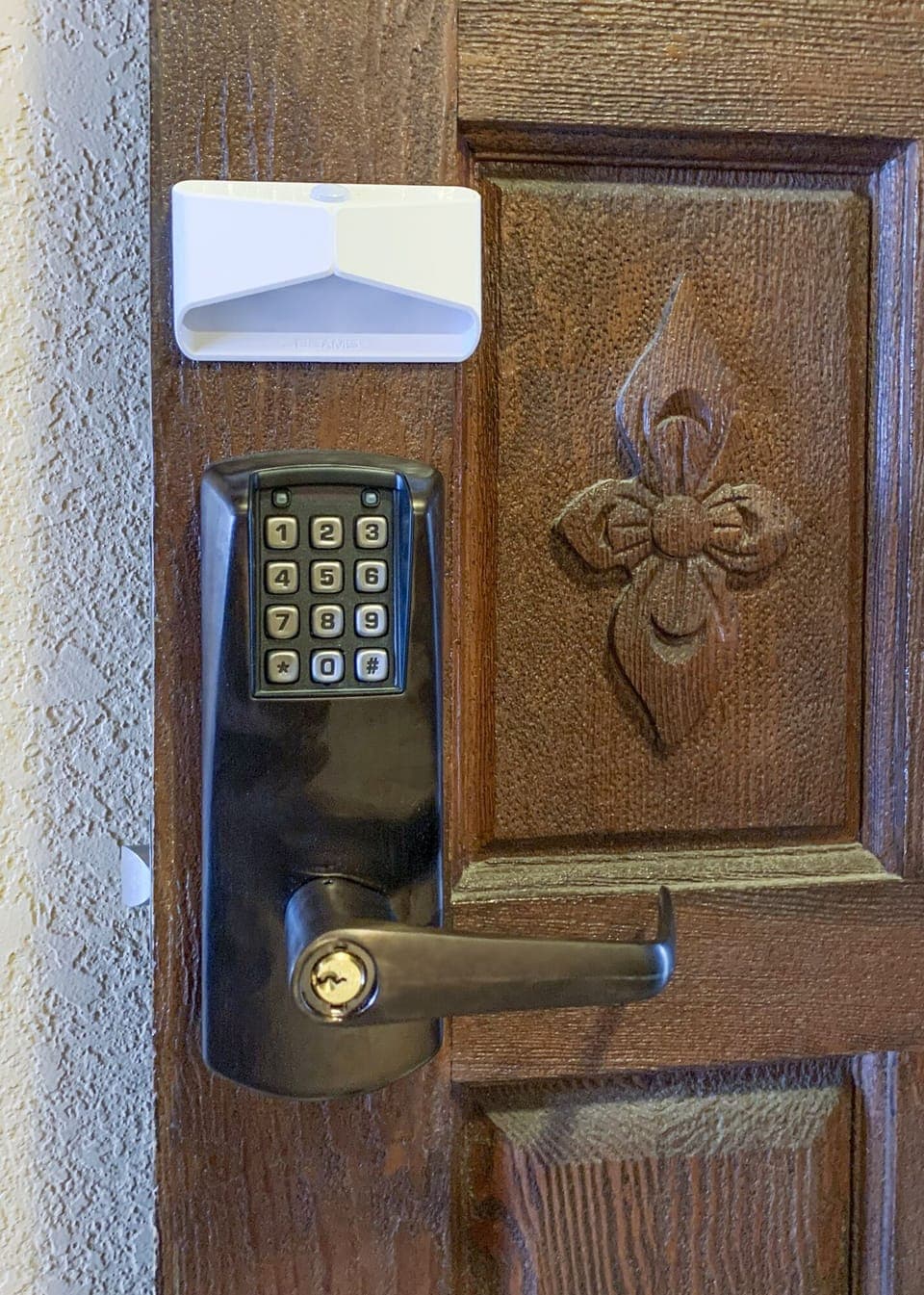 Secure and easy keyless keypad entry. Guests receive a personalized code.