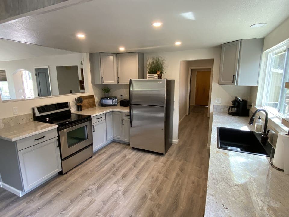 Kitchen with new appliances.  Updated 8/2024