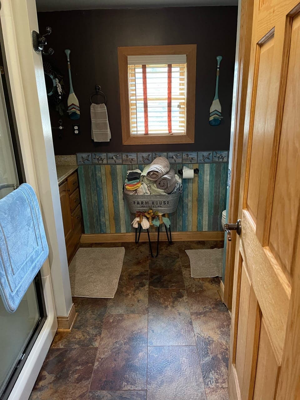 Bathroom downstairs with walk in shower
