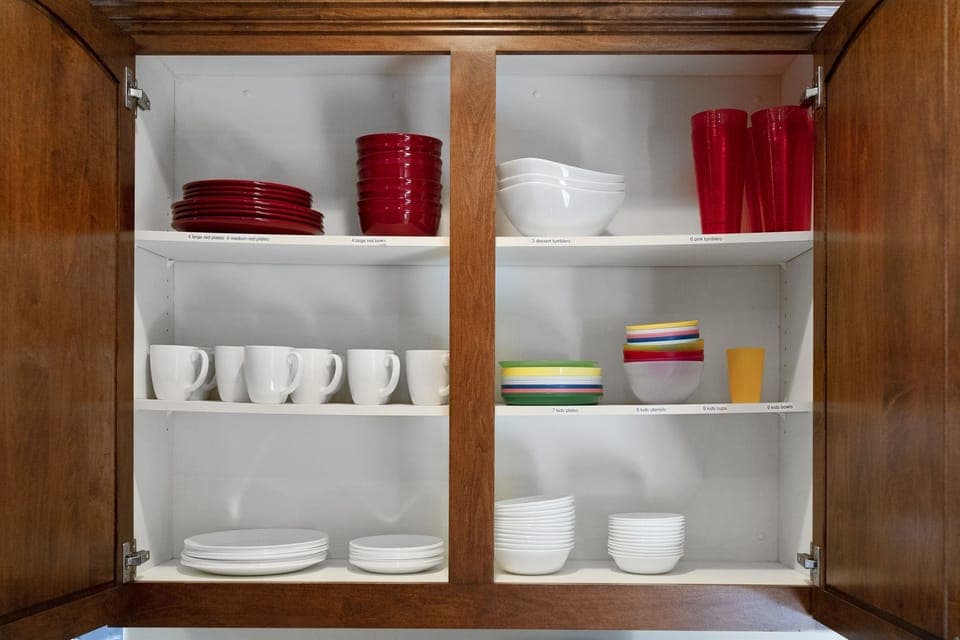 Kitchen is fully stocked with all of your essentials (plates, spoons, forks, pots, pans, etc.)