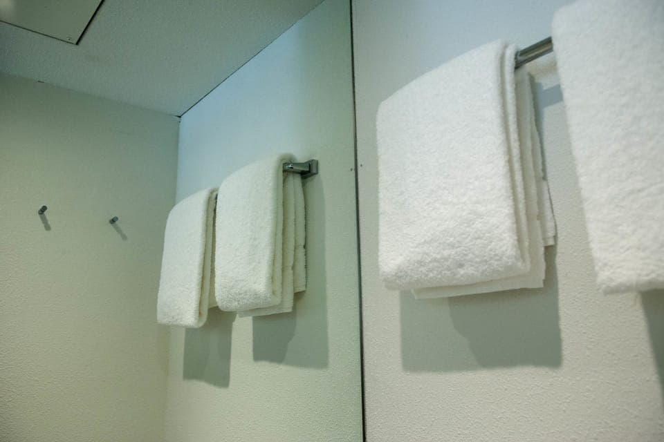Shower, eco-friendly toiletries, hair dryer, towels