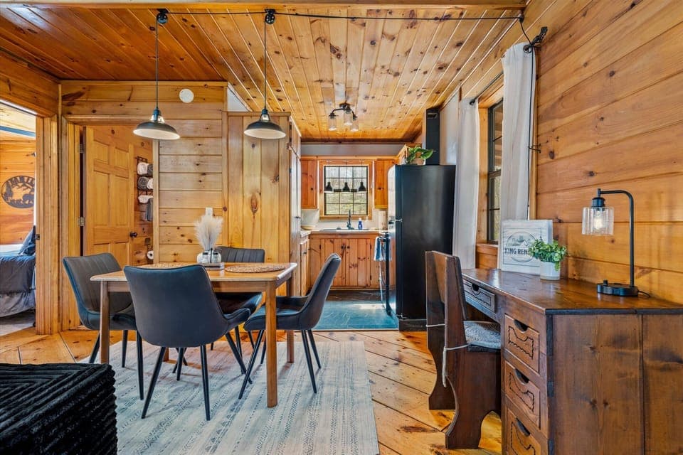 A functional workspace just off the dining space