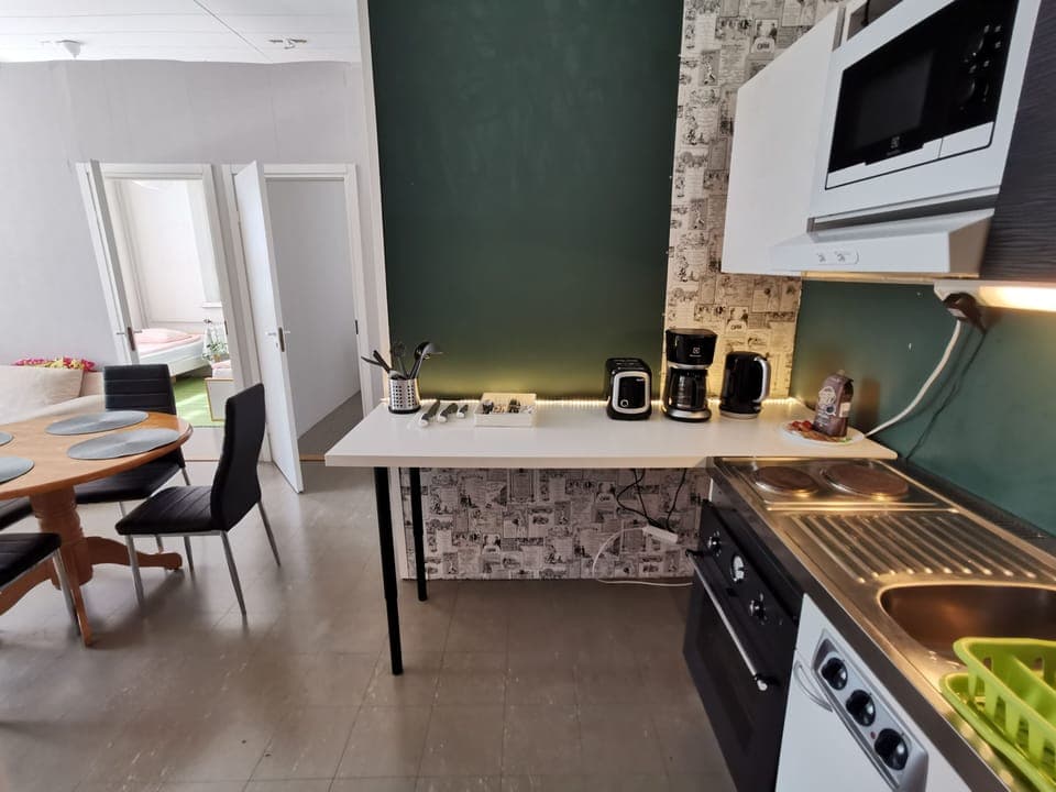 Apartment | Private kitchen | Fridge, microwave, oven, stovetop