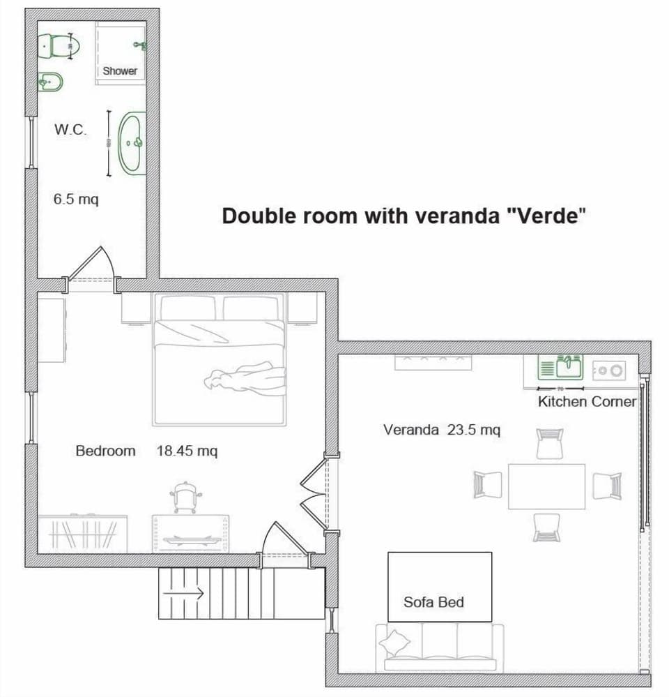 Double room with veranda Verde 2