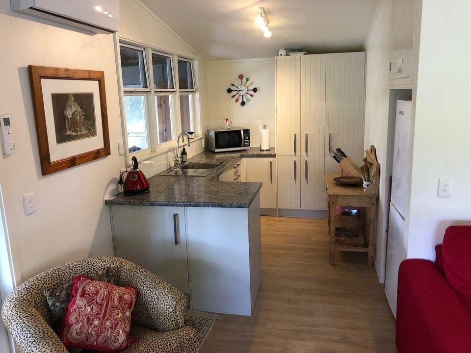 Kitchenette, microwave, toaster, induction hob, electric frypan, jug