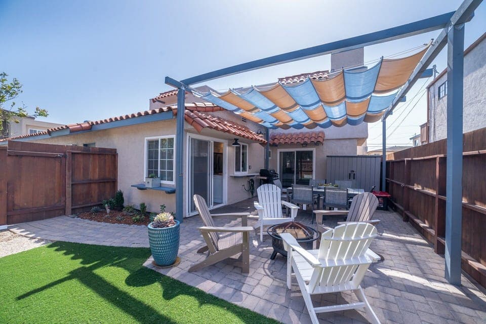 Shaded backyard barbecue area