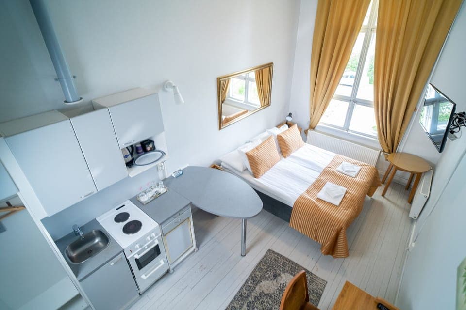 Panoramic Double or Twin Room | Desk, laptop workspace, blackout drapes, iron/ironing board