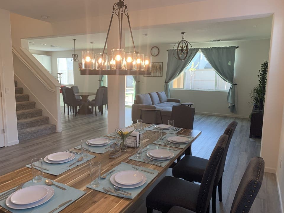 Romantic dining room seats 8-10 adults.