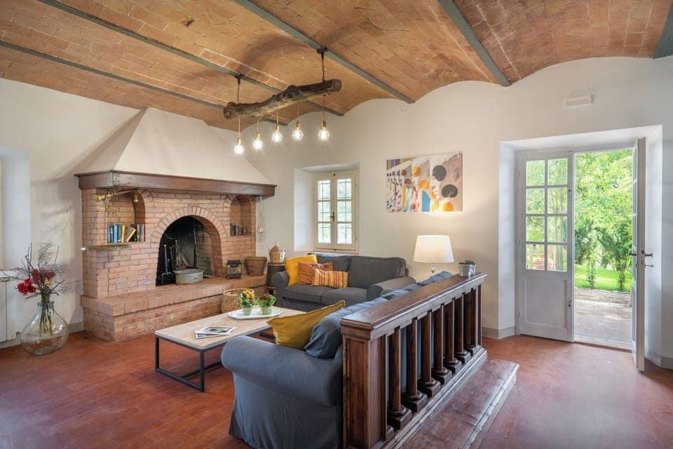 Villa | Living area | 21-inch flat-screen TV with satellite channels, TV, fireplace