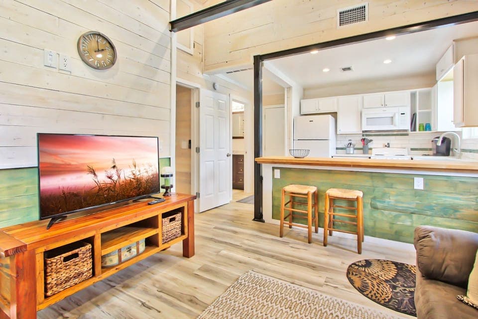 View of the entry door from the living area inside.