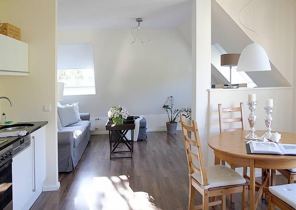 Kitchen, living room and dining room