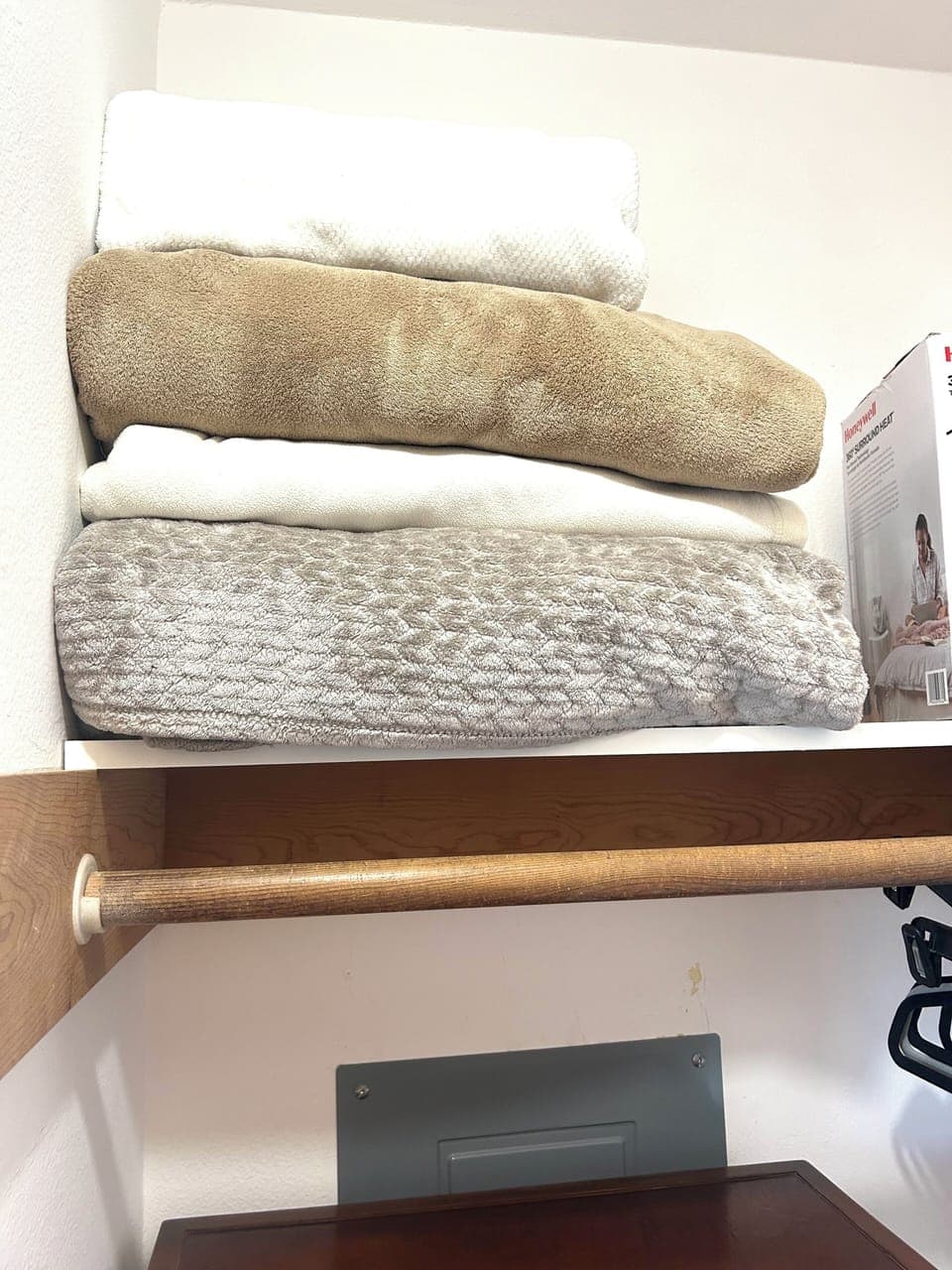 Extra Linens and Blankets in Bedroom Closets.