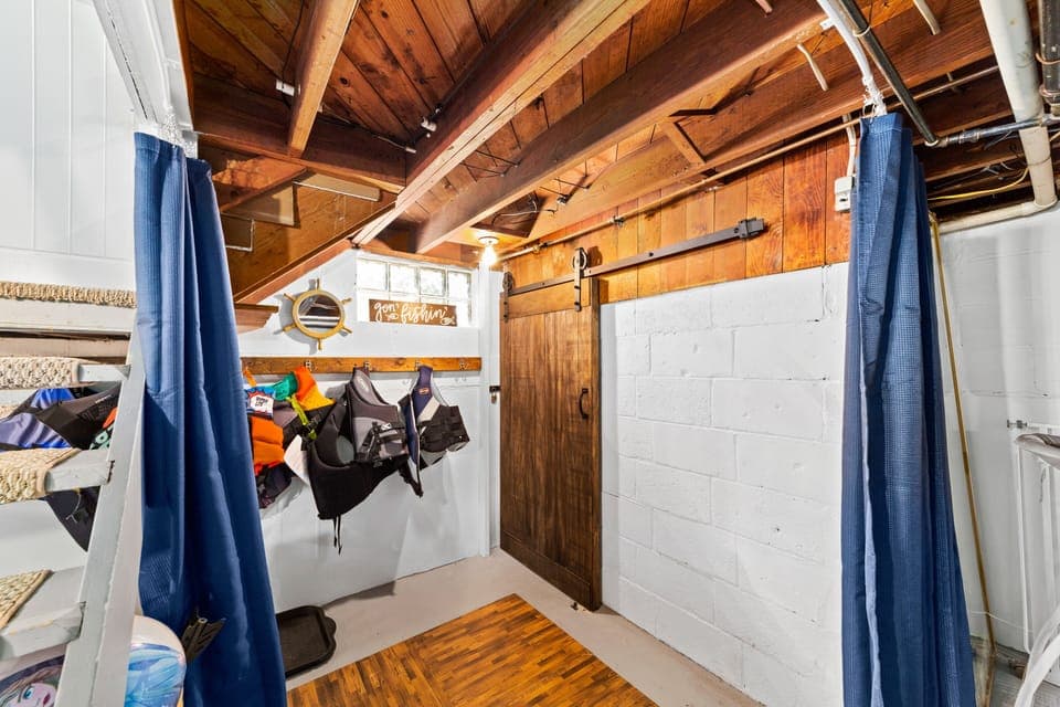 Changing area/life jackets in basement