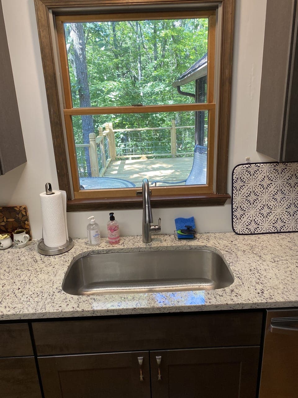 View out the back deck from kitchen