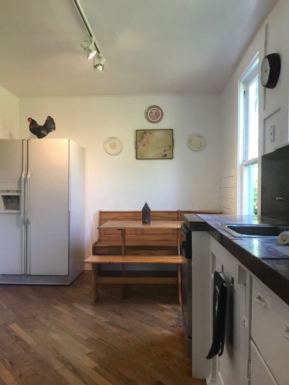 The  farmhouse kitchen.  Gas range, electric oven, dishwasher, etc.
