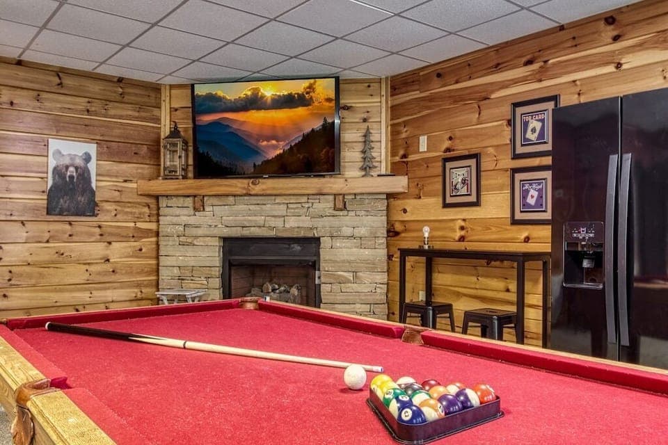 Modern Rustic's game area (fireplace not operational as of the moment)