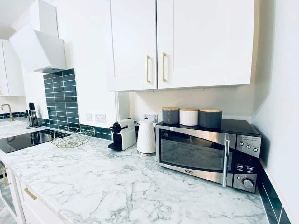 We have na lovely open plan kitchen, lounge, dining room 