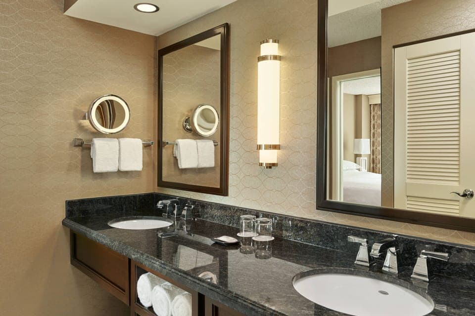 Combined shower/tub, free toiletries, hair dryer, towels