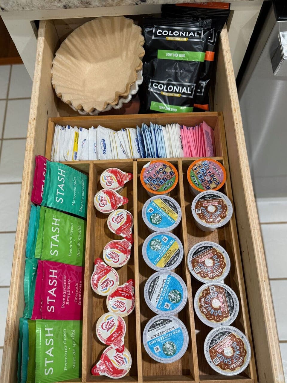 Stocked coffee, teas, sweeteners, and pods ensure every stay starts comfortably at Lady Luxe with A Stay Above The Rest.