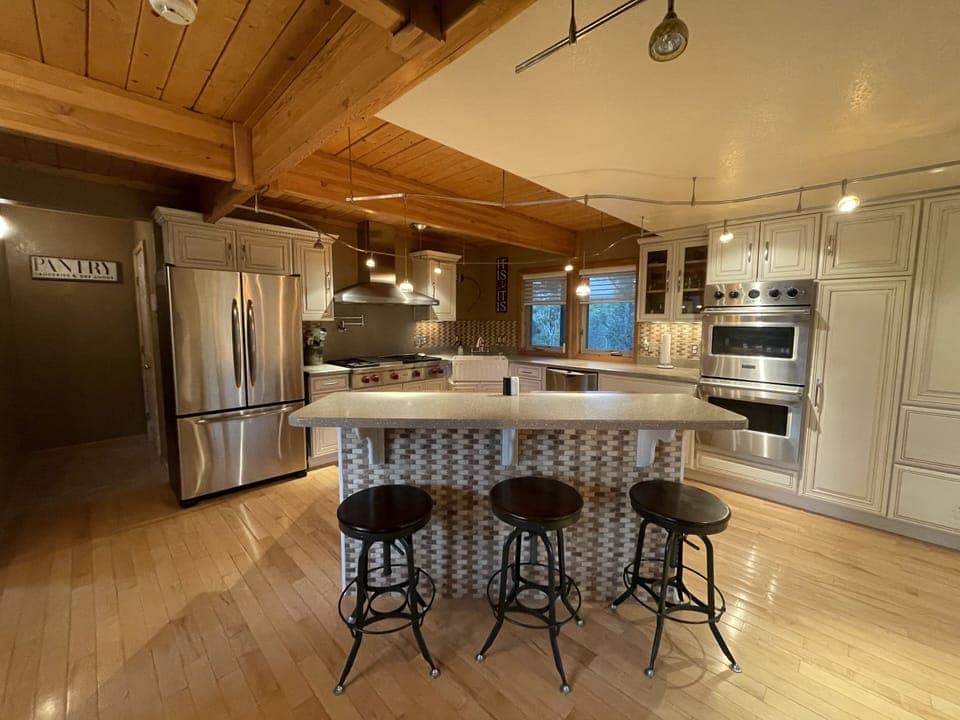 Eat in kitchen with Viking and wolf appliances. 