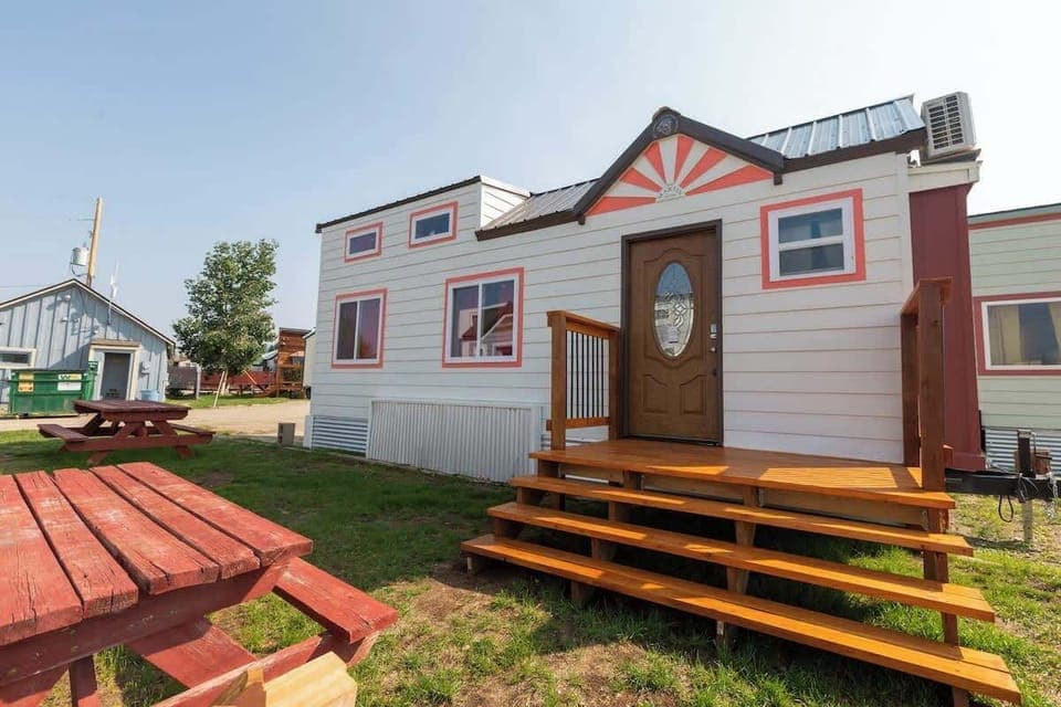 Wooden entry deck with steps, Wooden Picnic Table

