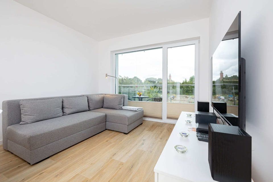 Bright living room with a comfortable sofa