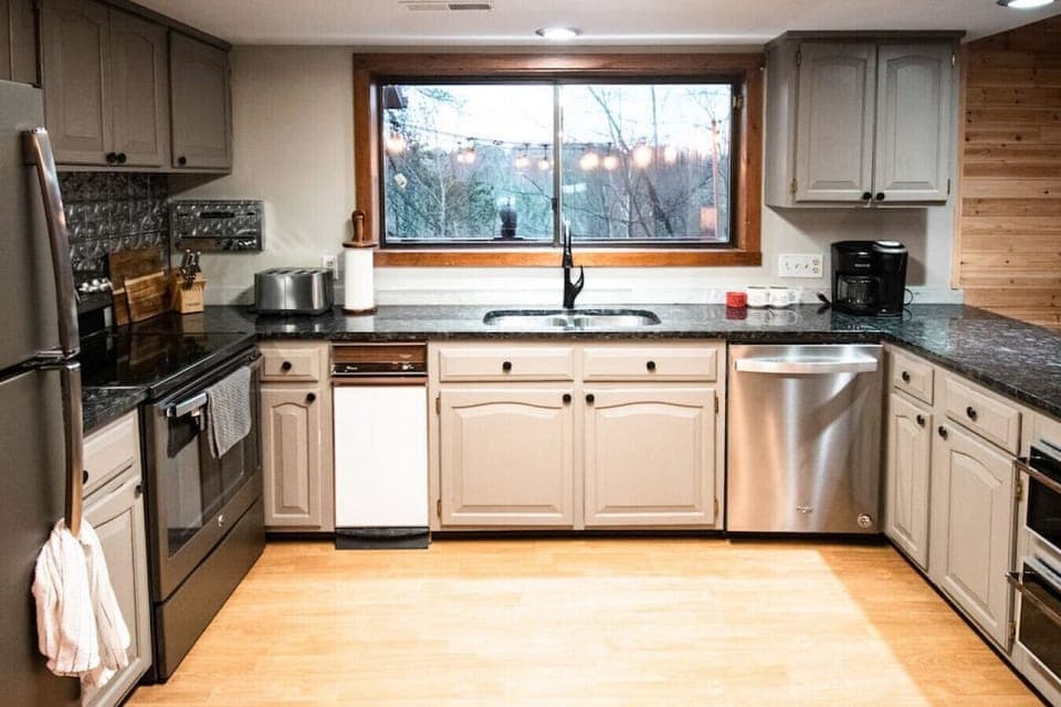 The large, well-appointed kitchen with plenty of counter space