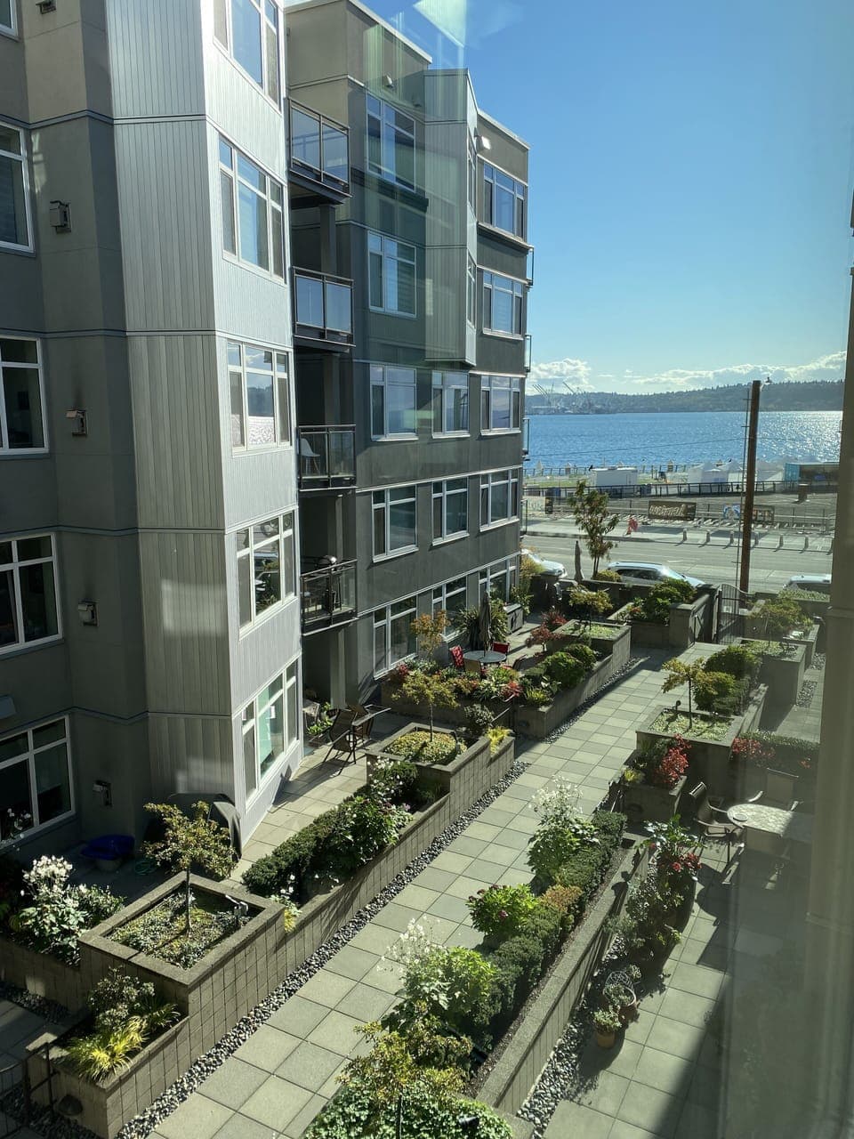 Deck overlooks garden and the Seattle waterfront.  3rd floor of 5 floor complex 