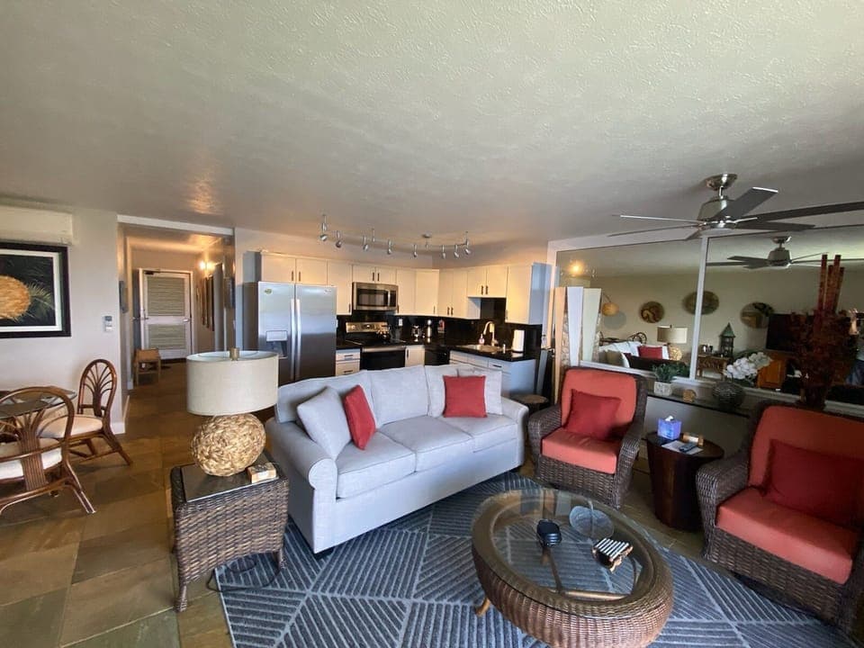 Enjoy the refreshed kitchen and living room.