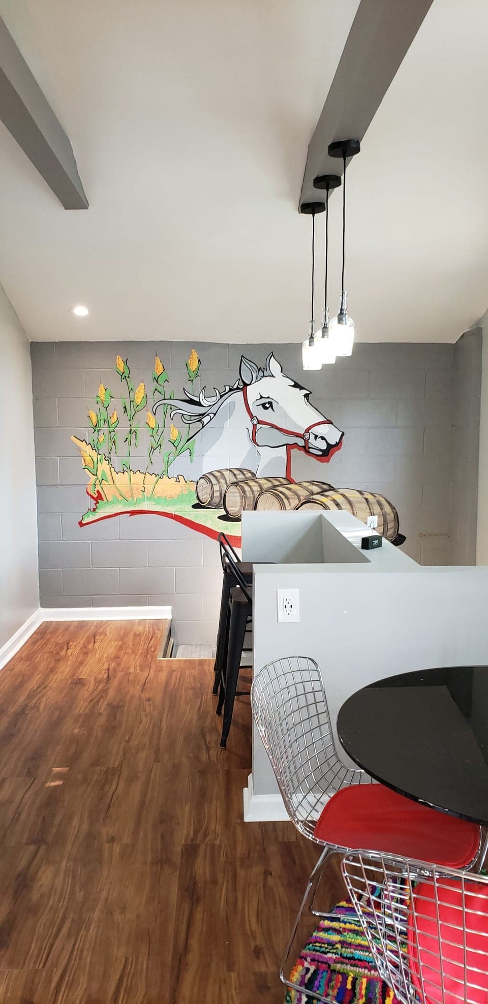 Top of steps and enjoy some local art